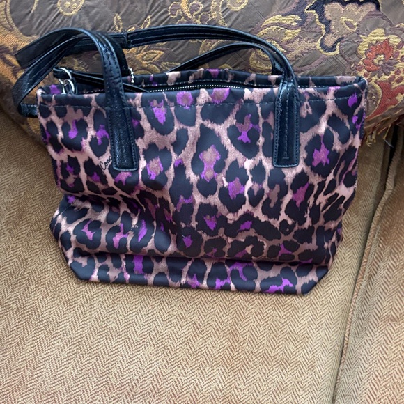 Coach Tote Bag with Purple and Black Leopard Print - Picture 3 of 5